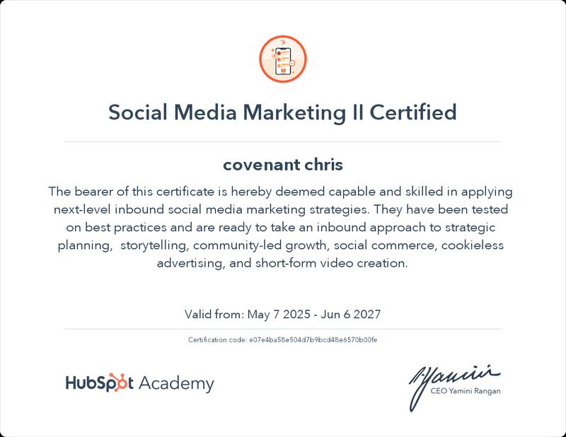 Social Media Marketing II certificate from HubSpot Academy