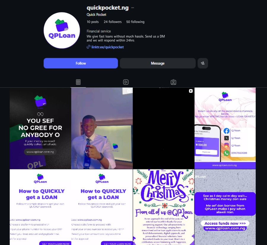 QuickPocket Instagram profile before